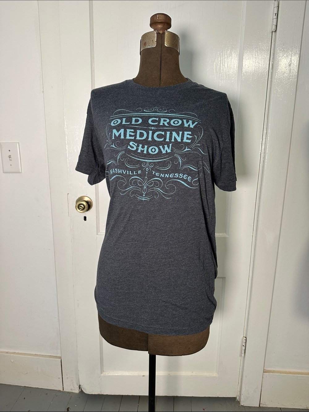 Old Crow Medicine Show Charcoal Tour Tee with Light Blue Nashville Tn